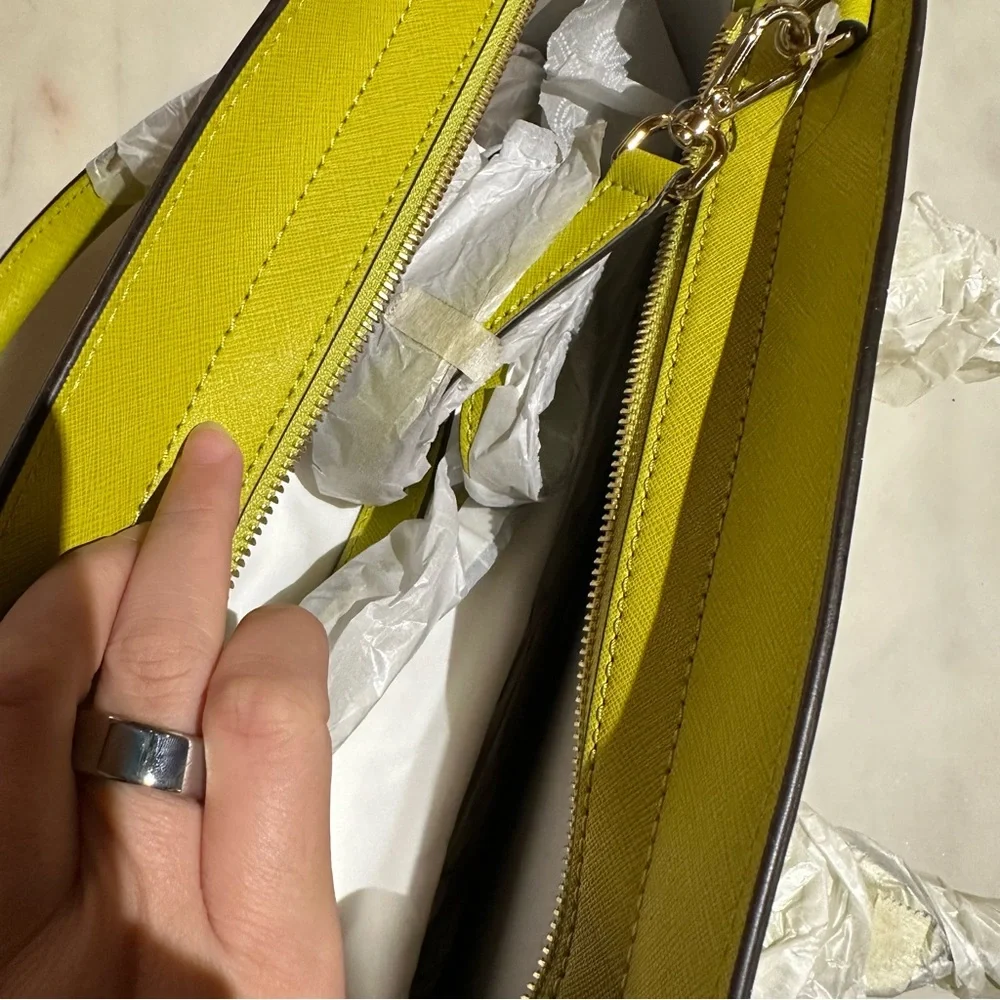 MICHAEL Michael Kors Yellow-Green Saffiano Leather Satchel - Picture 10 of 15